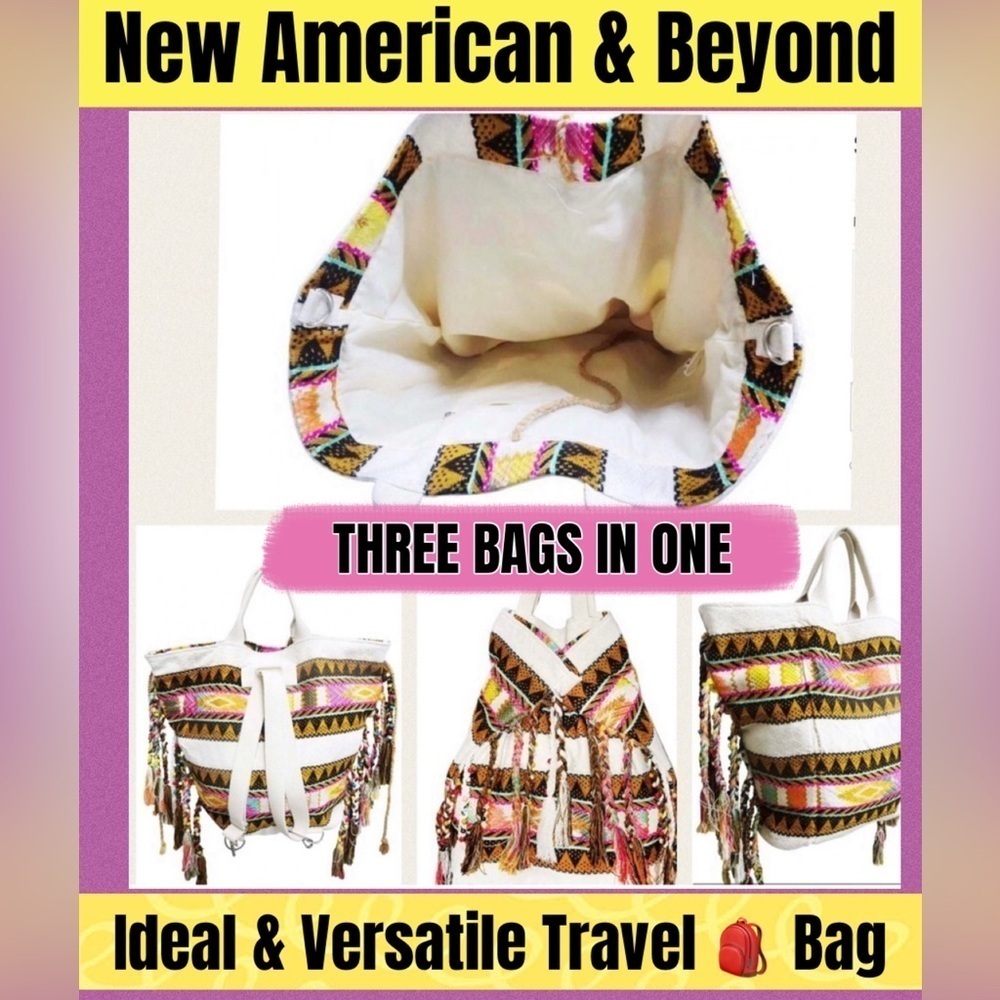 American And Beyond Travel Three Bags In One Boho-Fringed